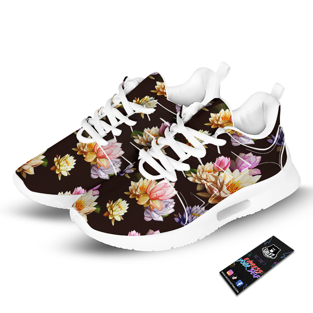 Flower Lotus Vintage Print Pattern Tennis Shoes-grizzshop