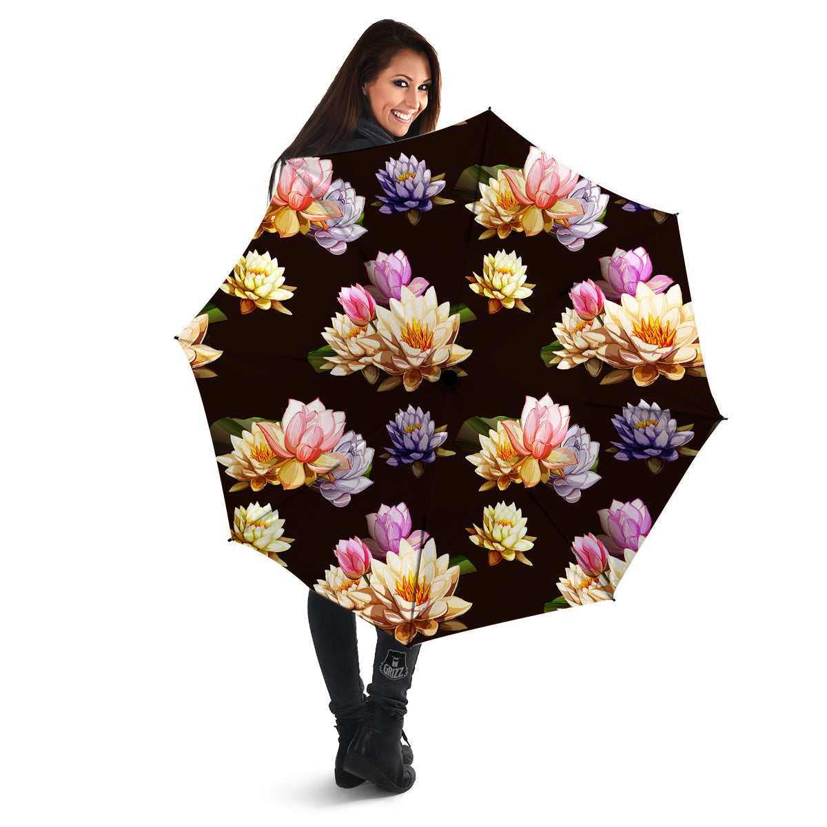 Flower Lotus Vintage Print Pattern Umbrella-grizzshop