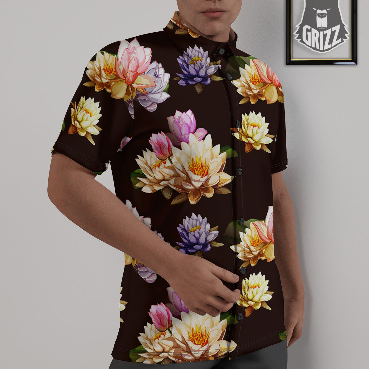 Flower Lotus Vintage Print Pattern Untucked Shirts-grizzshop