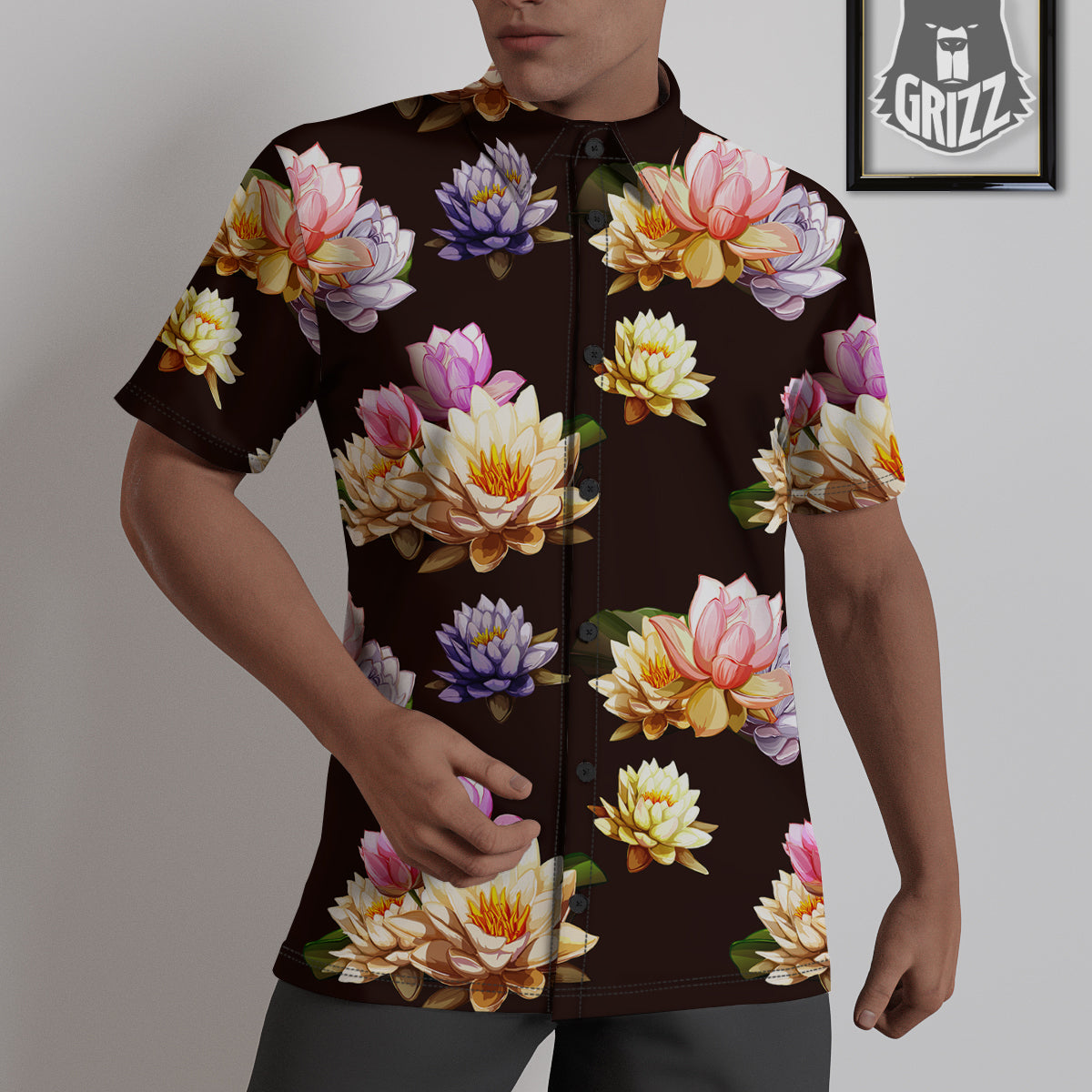 Flower Lotus Vintage Print Pattern Untucked Shirts-grizzshop