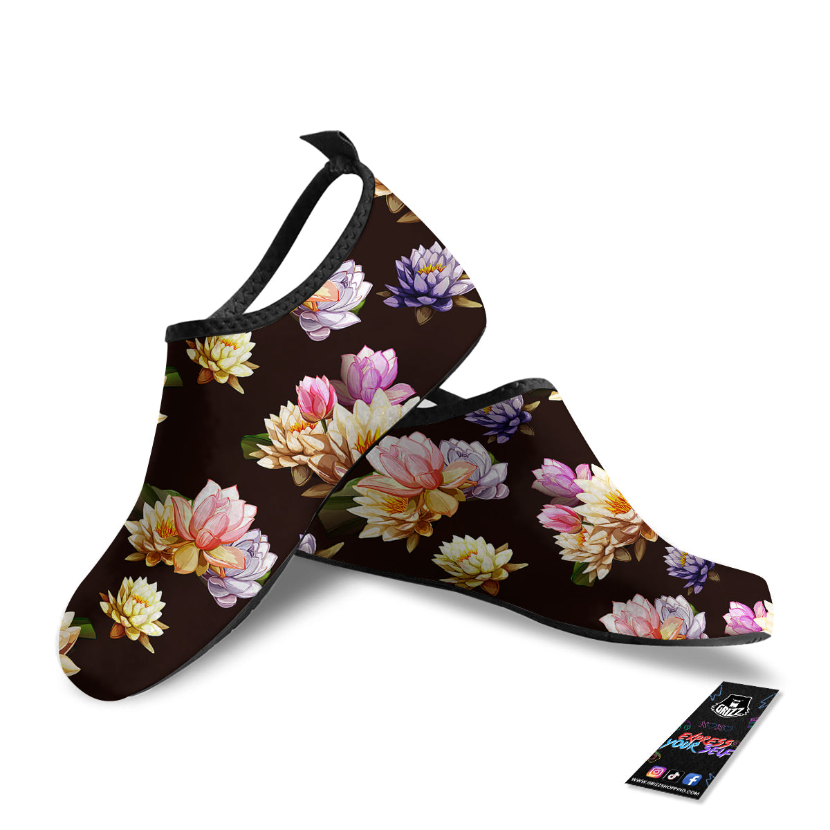 Flower Lotus Vintage Print Pattern Water Shoes-grizzshop