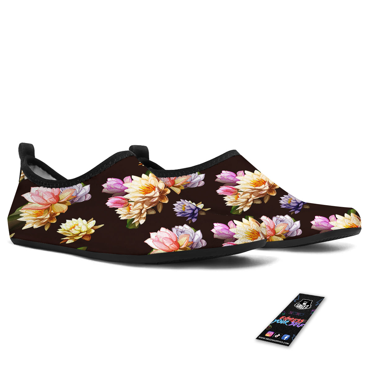 Flower Lotus Vintage Print Pattern Water Shoes-grizzshop