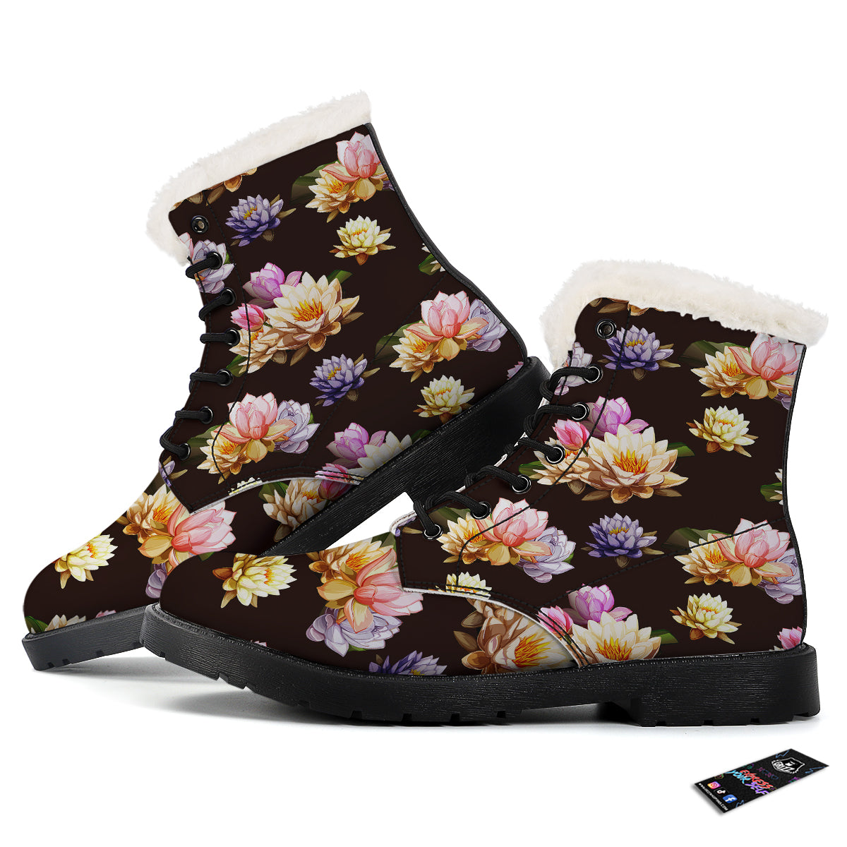 Flower Lotus Vintage Print Pattern Winter Boots-grizzshop