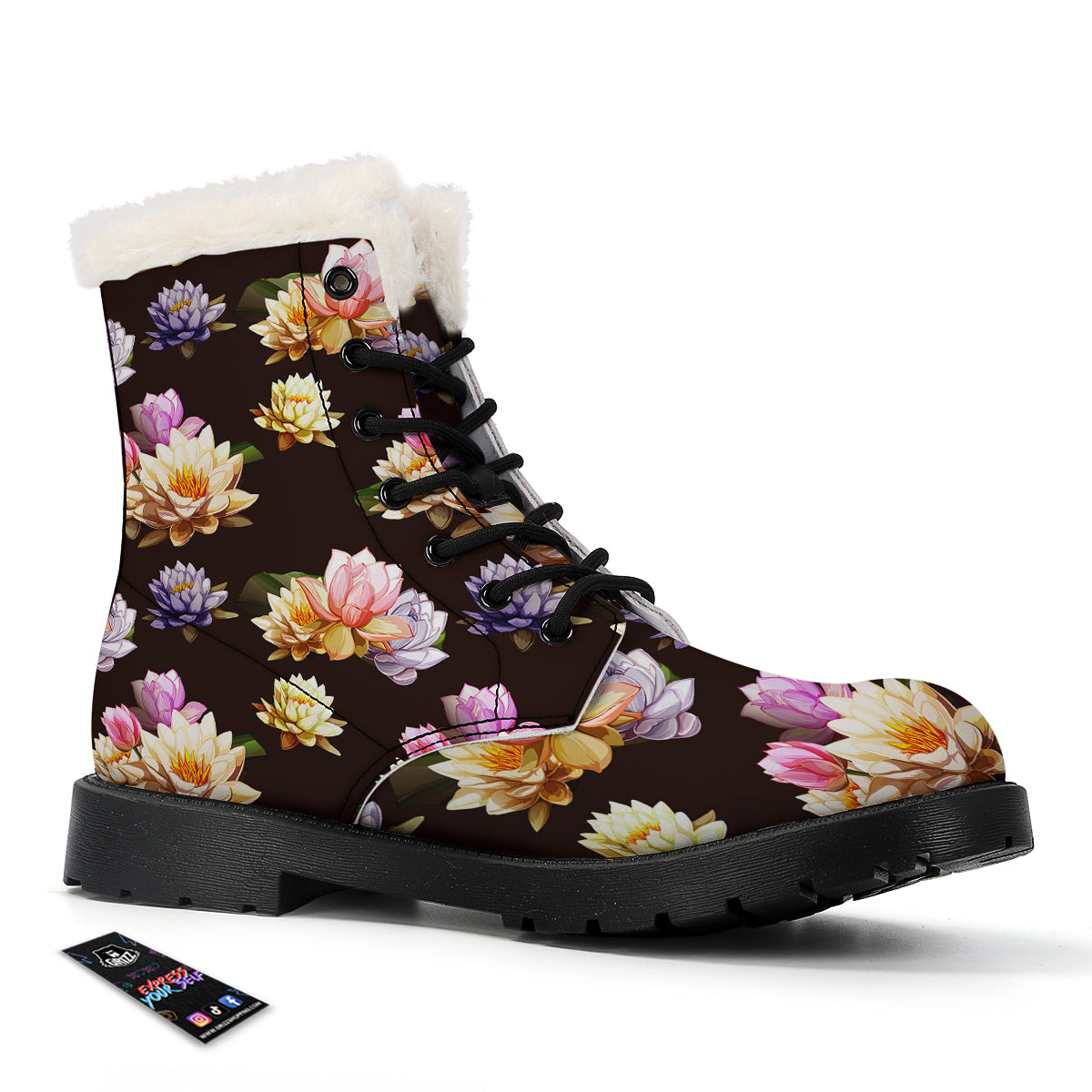 Flower Lotus Vintage Print Pattern Winter Boots-grizzshop