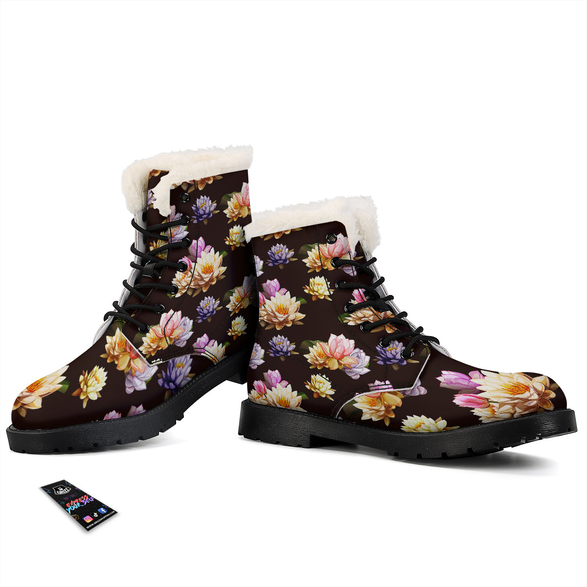Flower Lotus Vintage Print Pattern Winter Boots-grizzshop