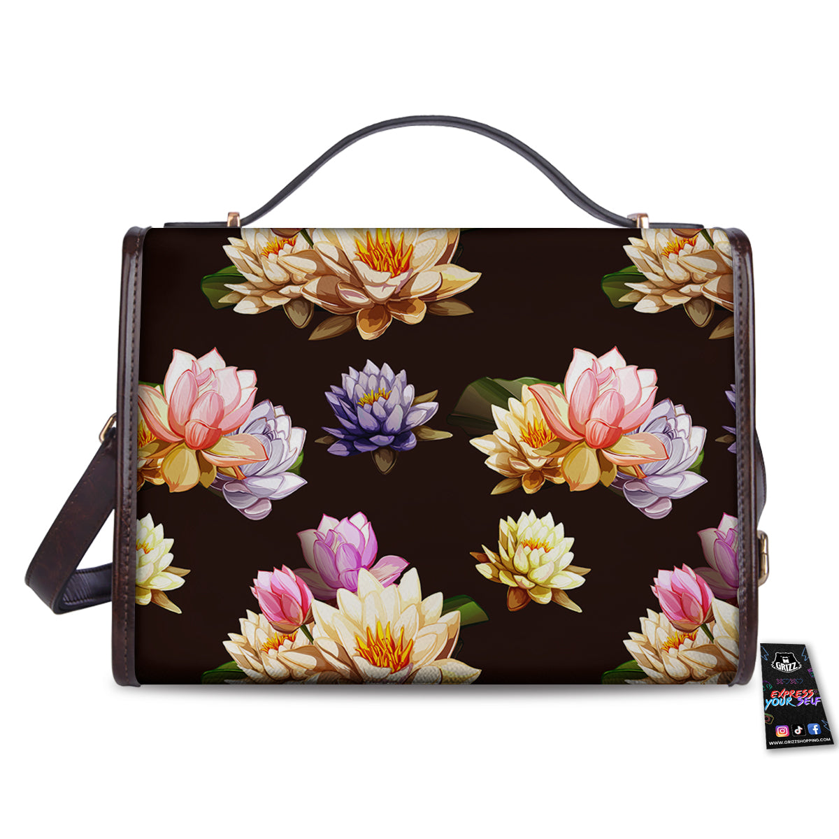 Flower Lotus Vintage Print Pattern Women's Satchel Bag-grizzshop