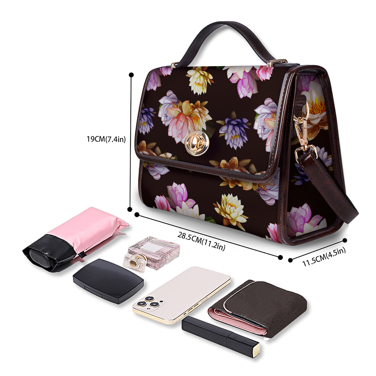 Flower Lotus Vintage Print Pattern Women's Satchel Bag-grizzshop