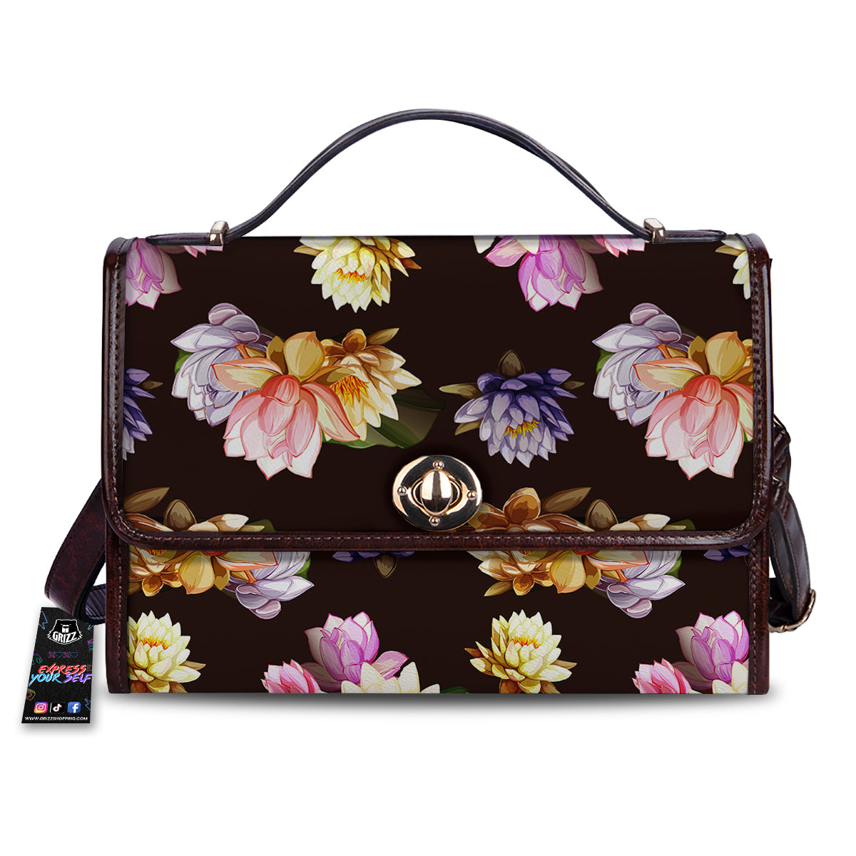Flower Lotus Vintage Print Pattern Women's Satchel Bag-grizzshop