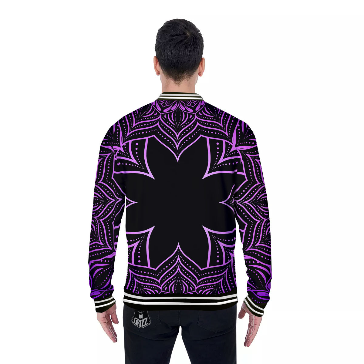 Flower Mandala Purple Print Baseball Jacket-grizzshop