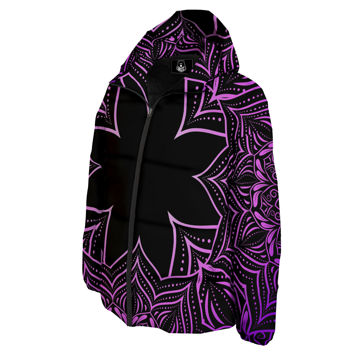 Flower Mandala Purple Print Down Jacket-grizzshop