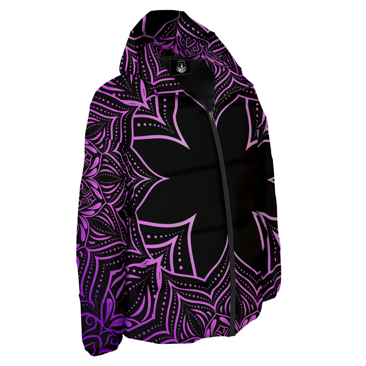 Flower Mandala Purple Print Down Jacket-grizzshop