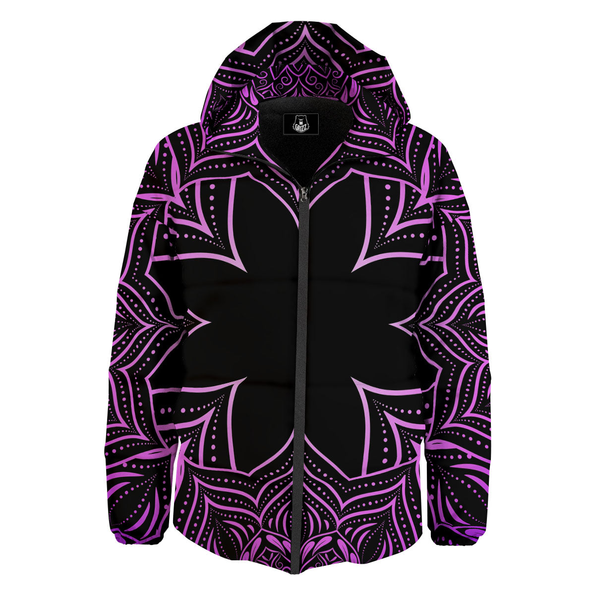 Flower Mandala Purple Print Down Jacket-grizzshop