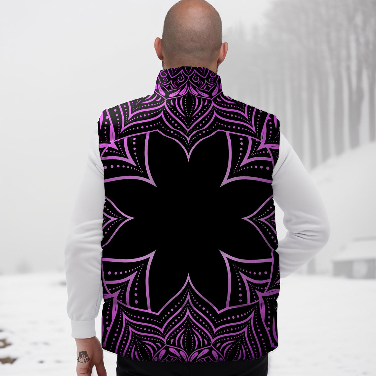 Flower Mandala Purple Print Down Vest-grizzshop