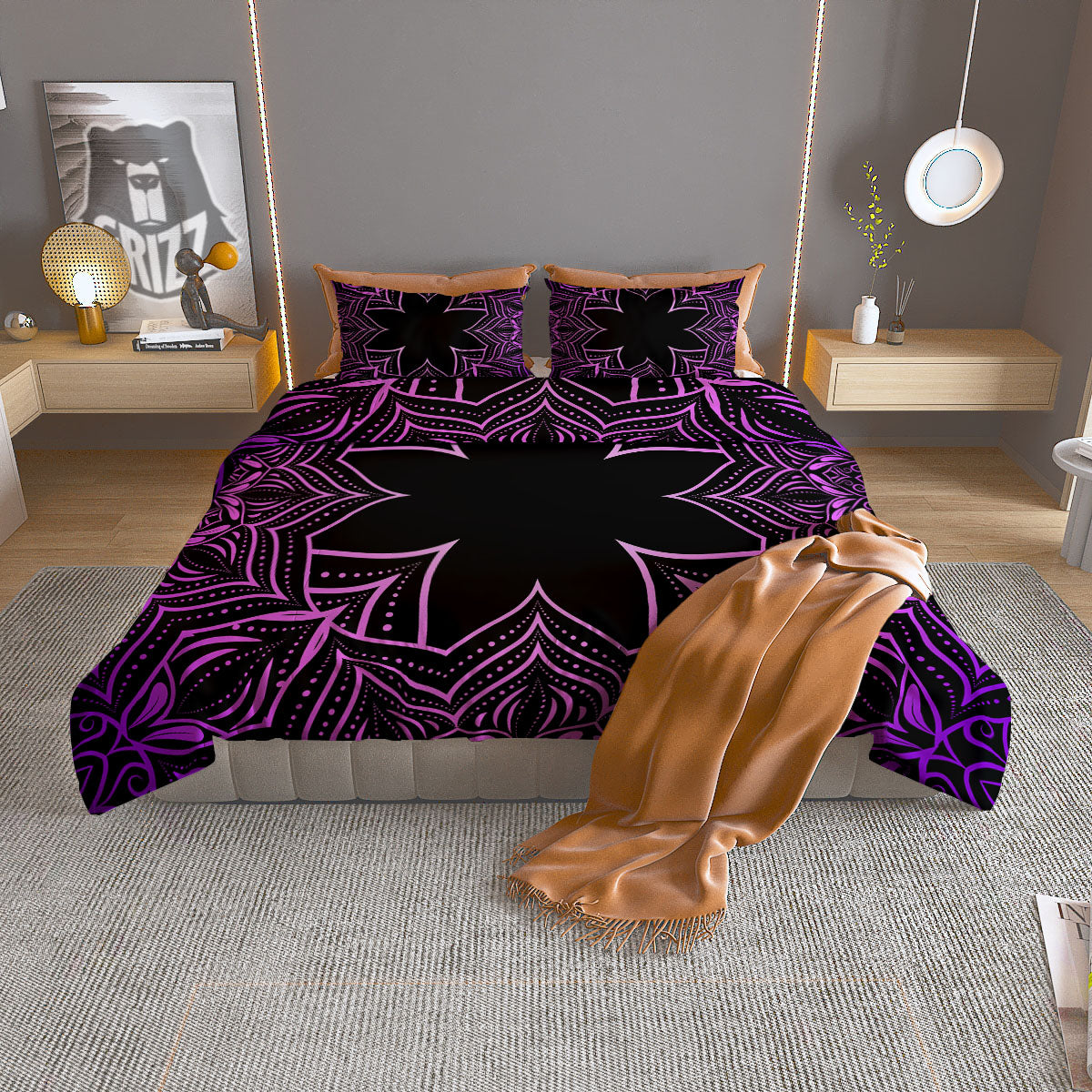 Flower Mandala Purple Print Duvet Cover Bedding Set-grizzshop