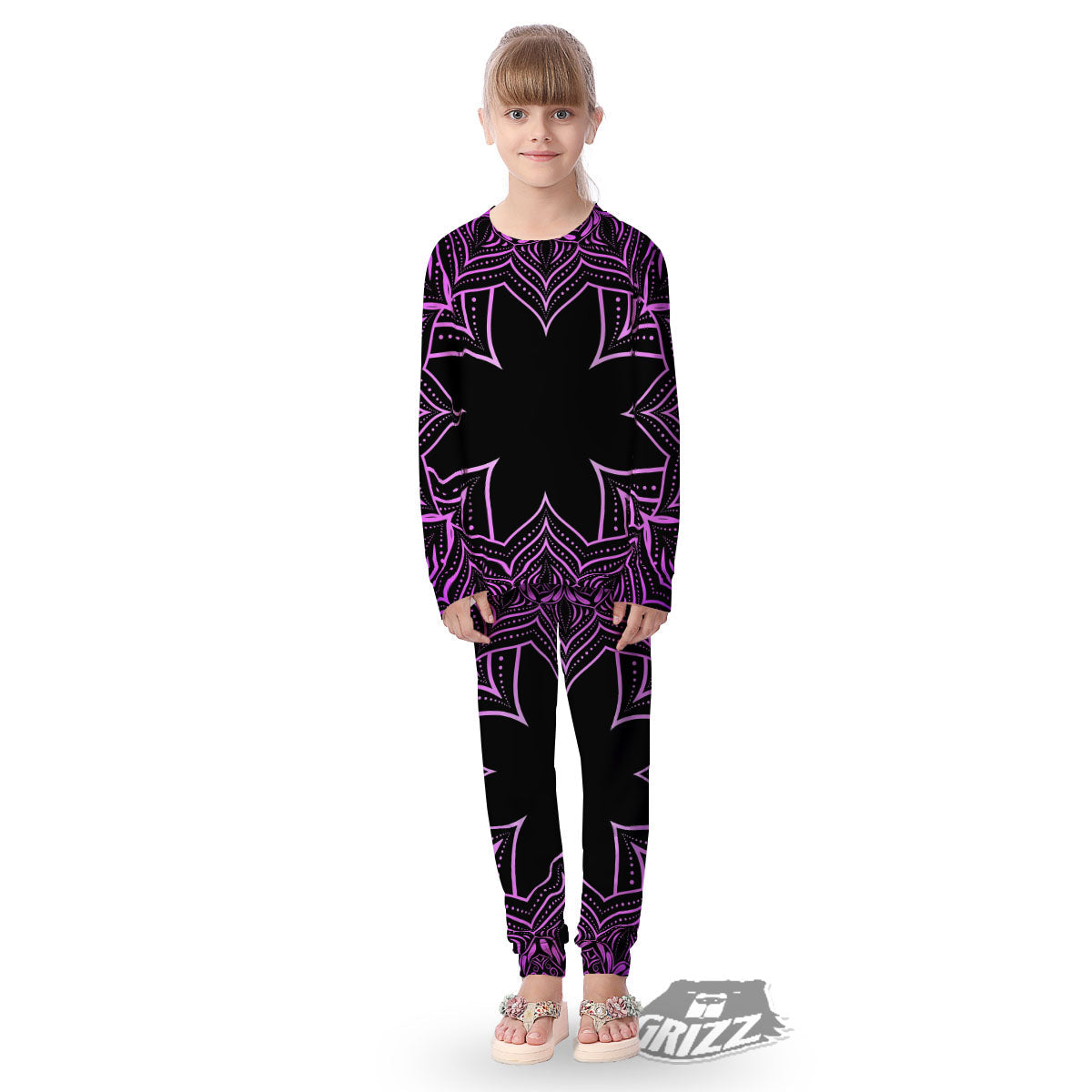 Flower Mandala Purple Print Kid's Pajamas-grizzshop