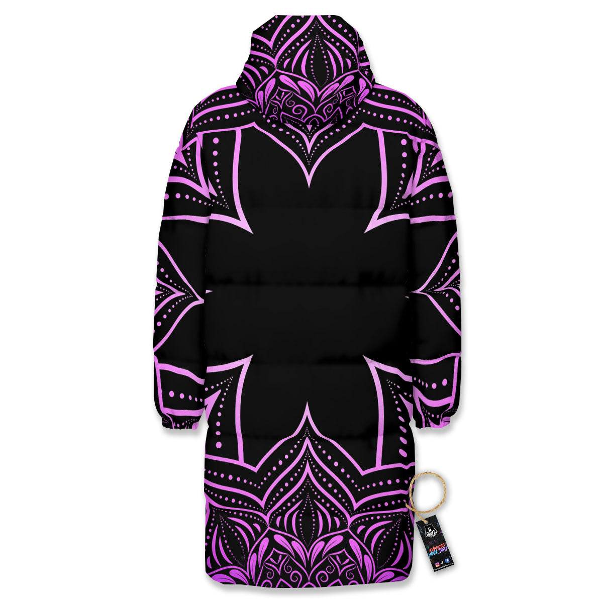 Flower Mandala Purple Print Long Down Jacket-grizzshop