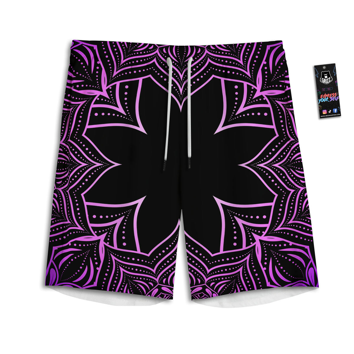 Flower Mandala Purple Print Men's Athletic Shorts-grizzshop