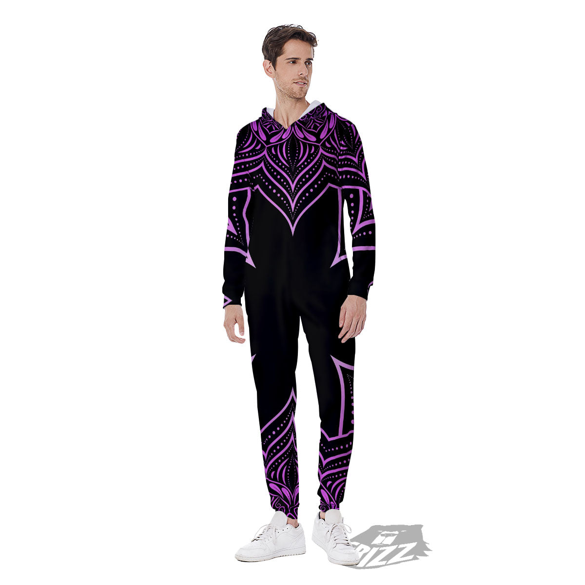 Flower Mandala Purple Print Men's Jumpsuit-grizzshop