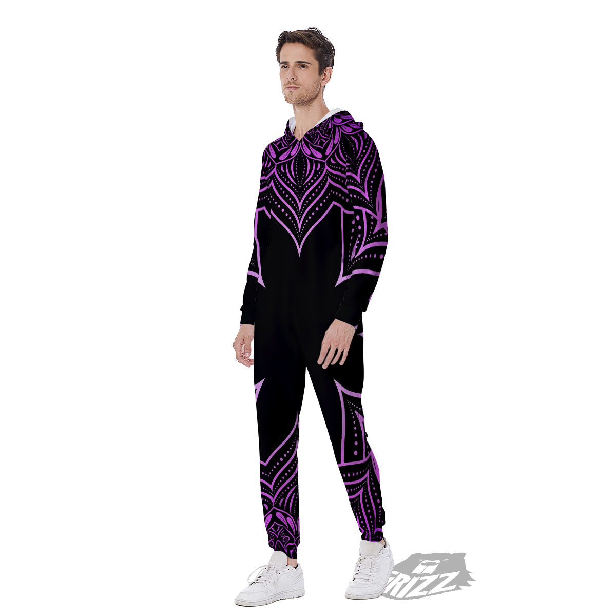 Flower Mandala Purple Print Men's Jumpsuit-grizzshop