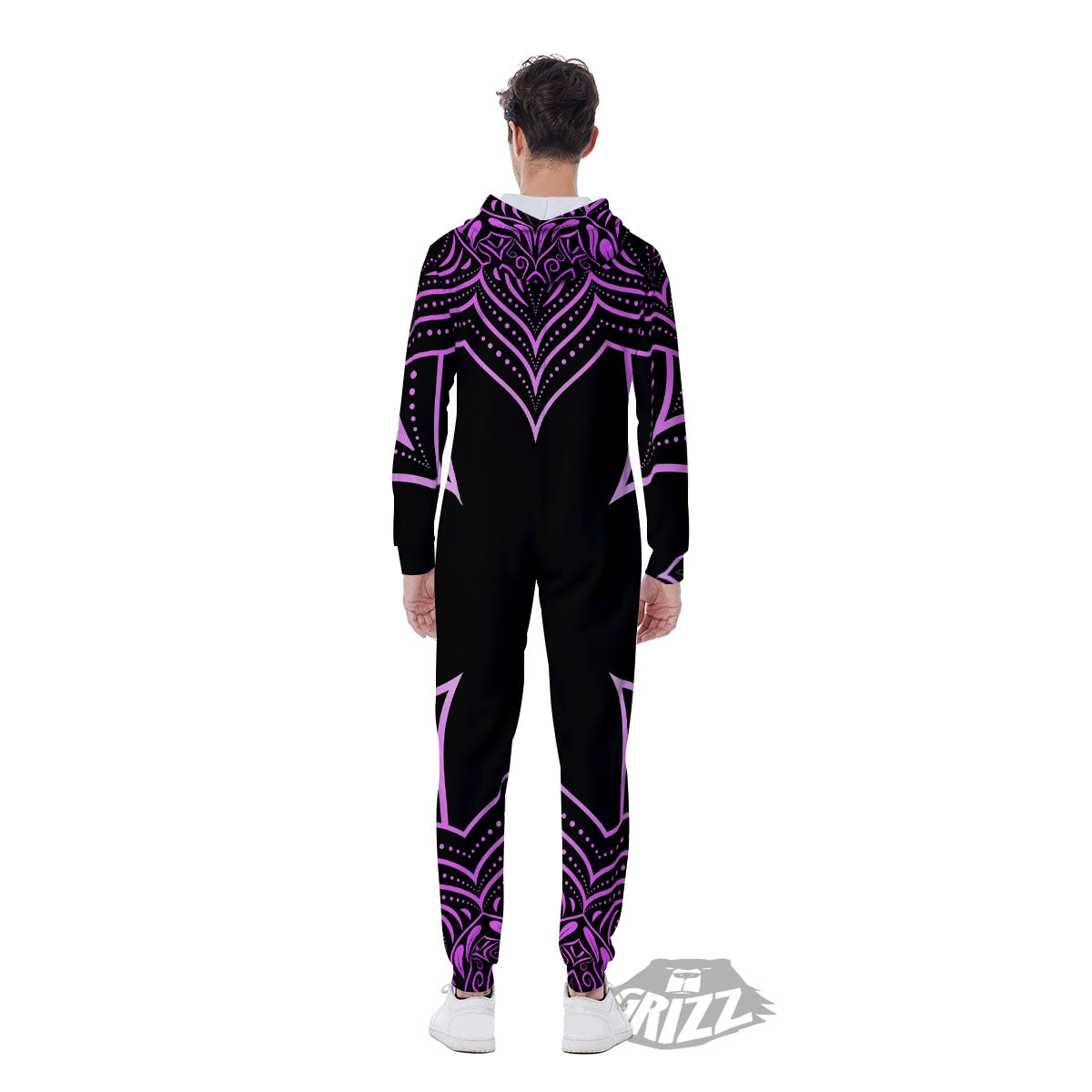 Flower Mandala Purple Print Men's Jumpsuit-grizzshop