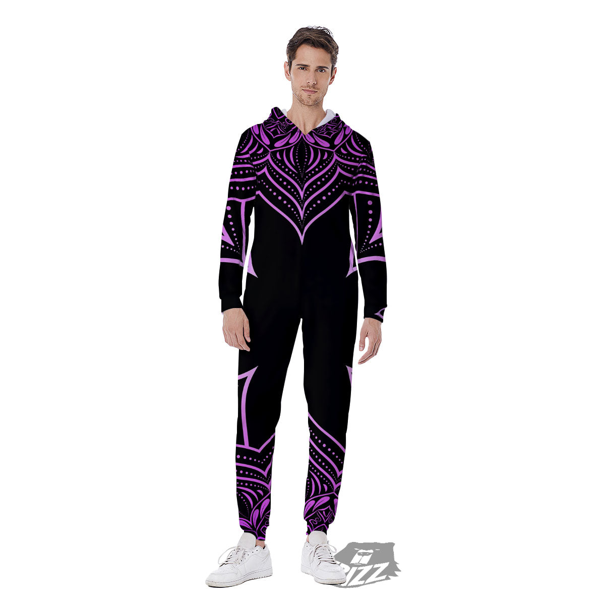 Flower Mandala Purple Print Men's Jumpsuit-grizzshop