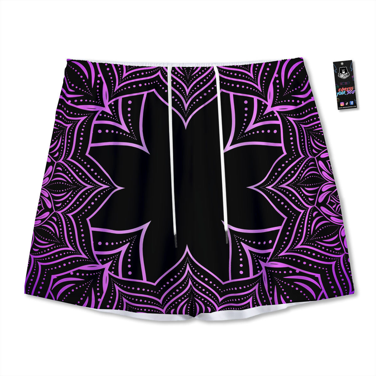 Flower Mandala Purple Print Mesh Shorts-grizzshop
