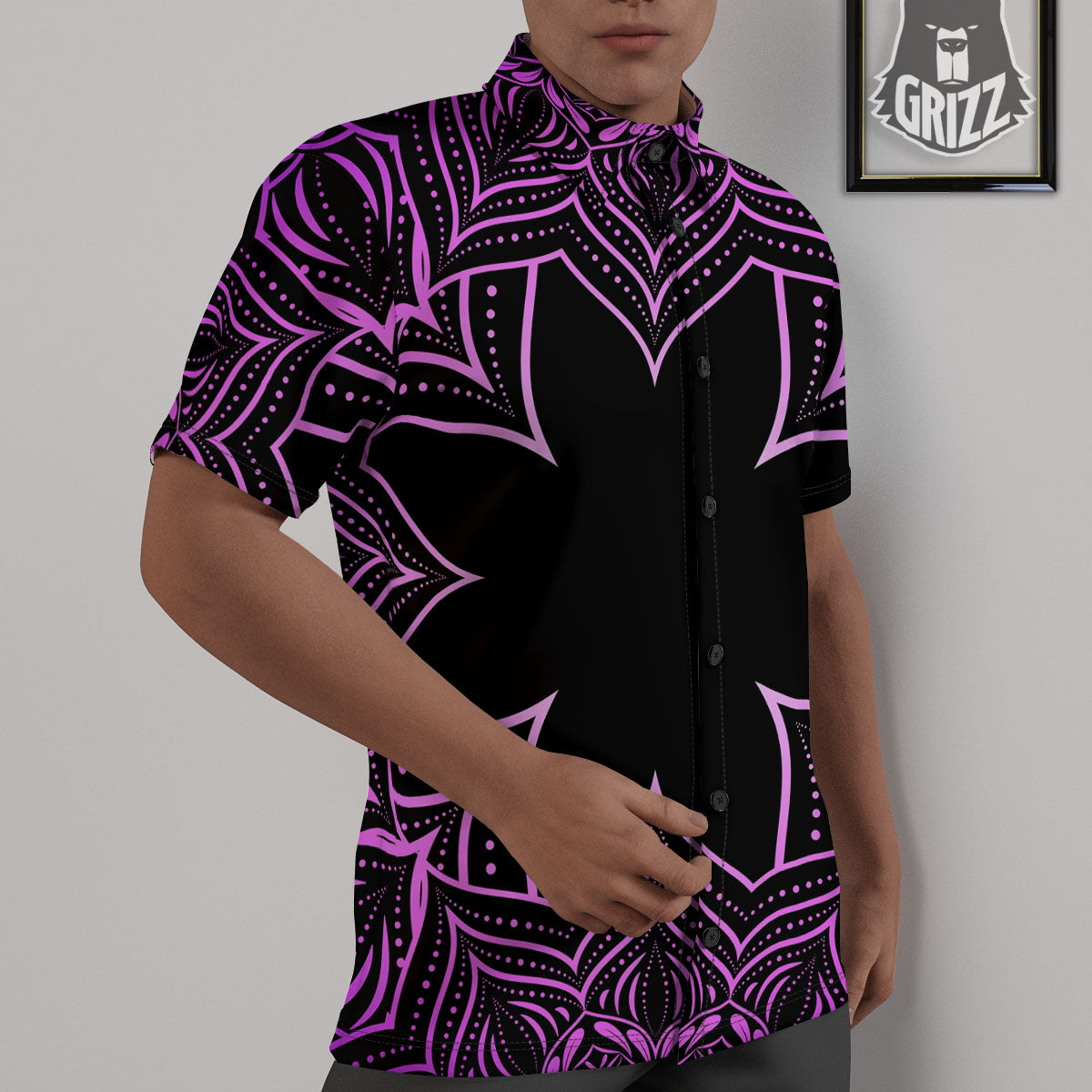 Flower Mandala Purple Print Untucked Shirts-grizzshop