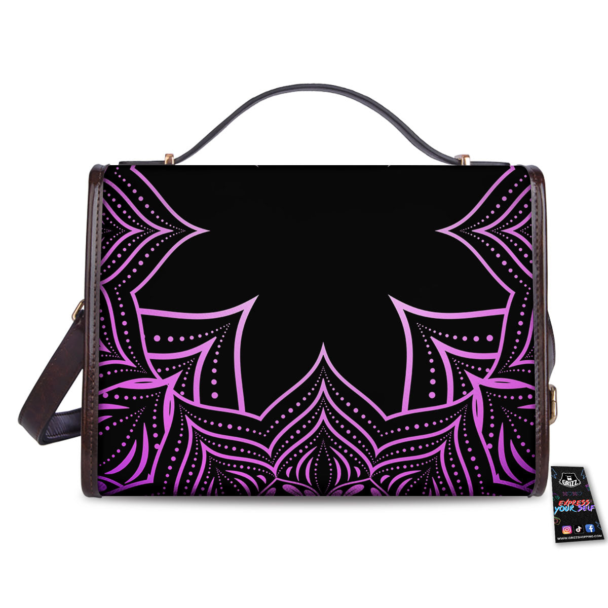 Flower Mandala Purple Print Women's Satchel Bag-grizzshop