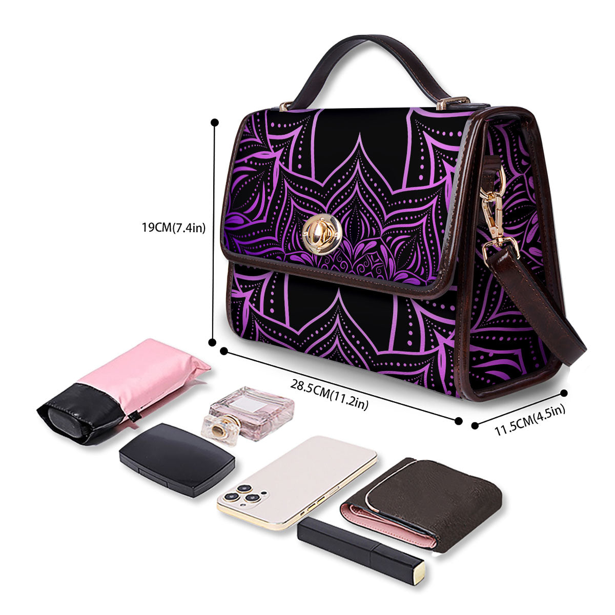 Flower Mandala Purple Print Women's Satchel Bag-grizzshop