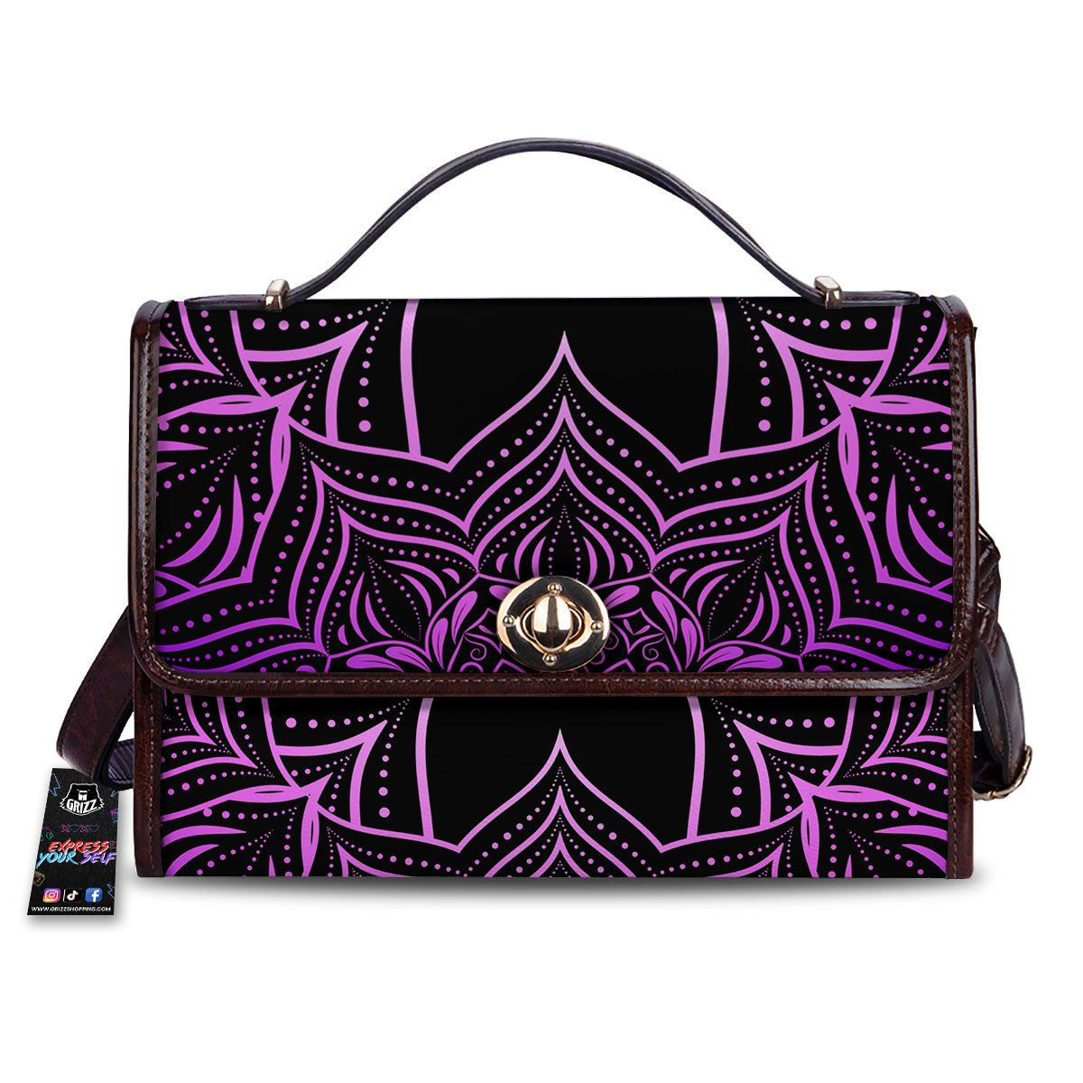 Flower Mandala Purple Print Women's Satchel Bag-grizzshop