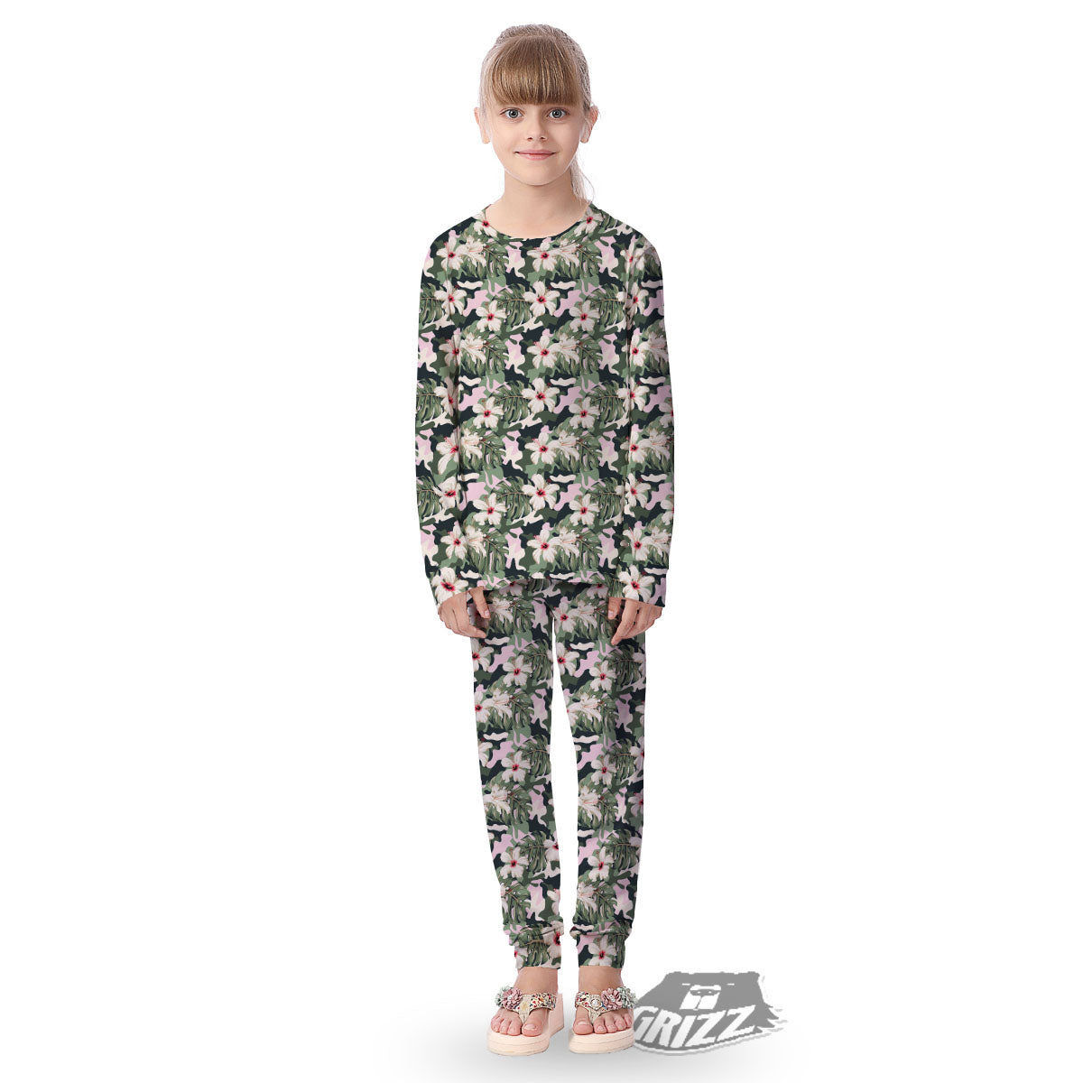 Flower Military Camouflage Print Pattern Kid's Pajamas-grizzshop