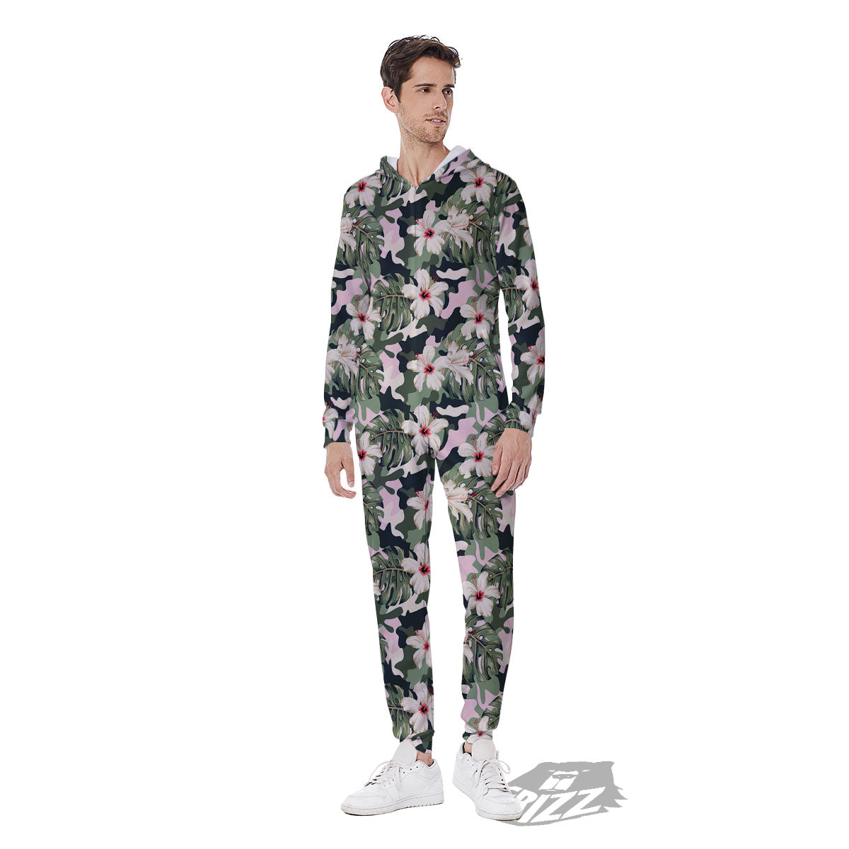 Flower Military Camouflage Print Pattern Men's Jumpsuit-grizzshop