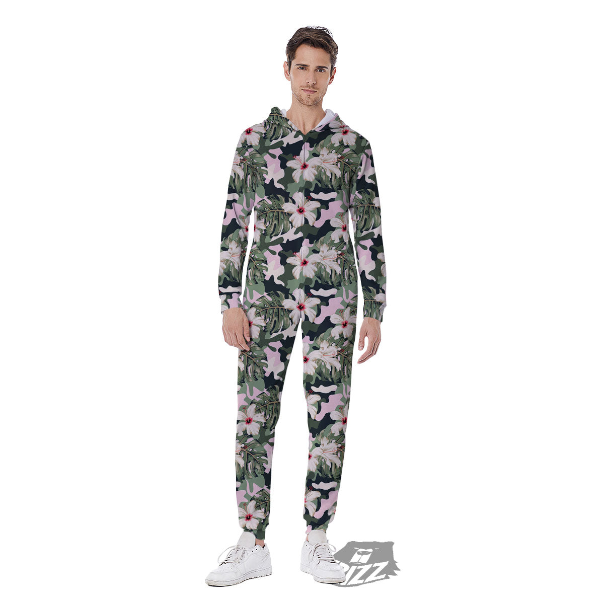 Flower Military Camouflage Print Pattern Men's Jumpsuit-grizzshop