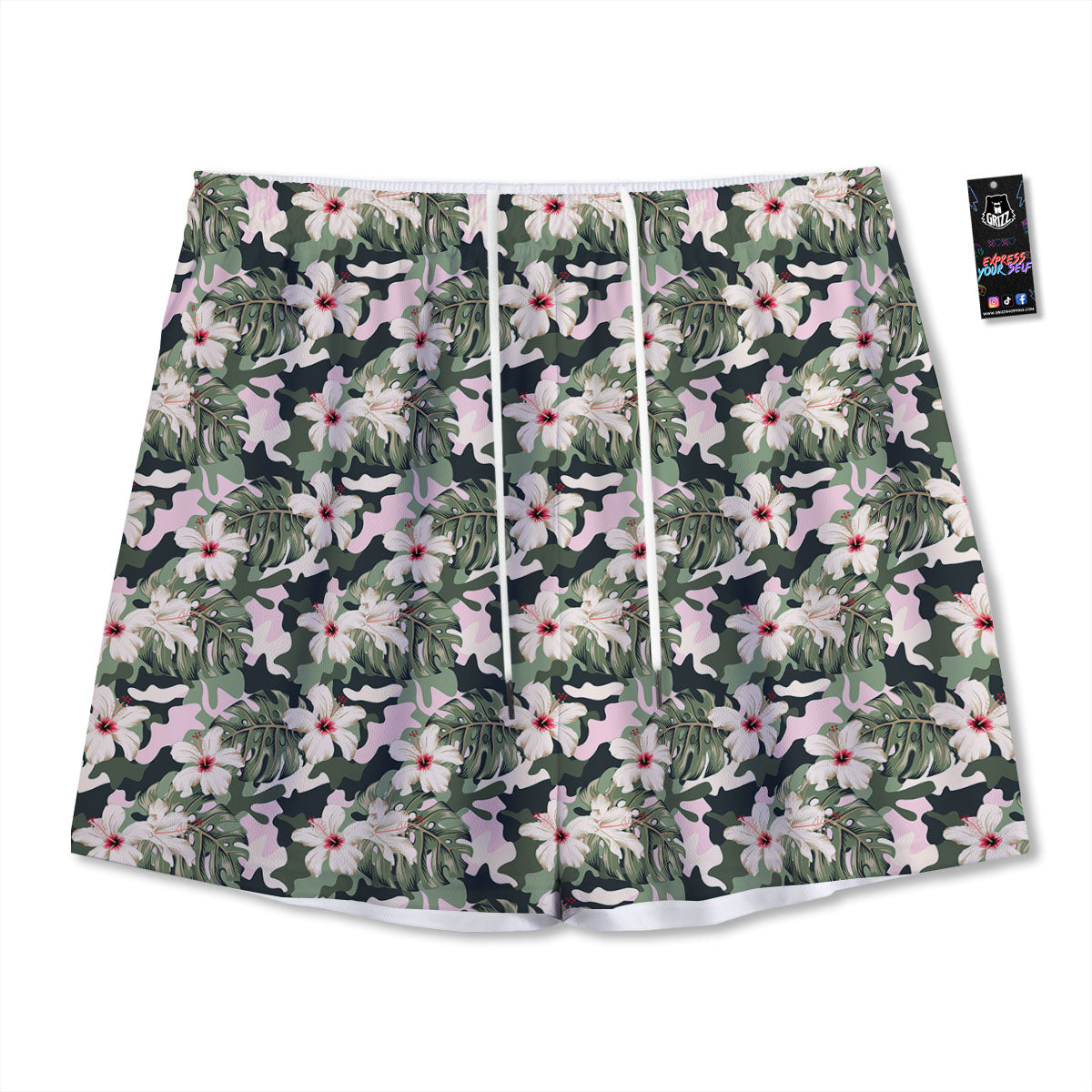 Flower Military Camouflage Print Pattern Mesh Shorts