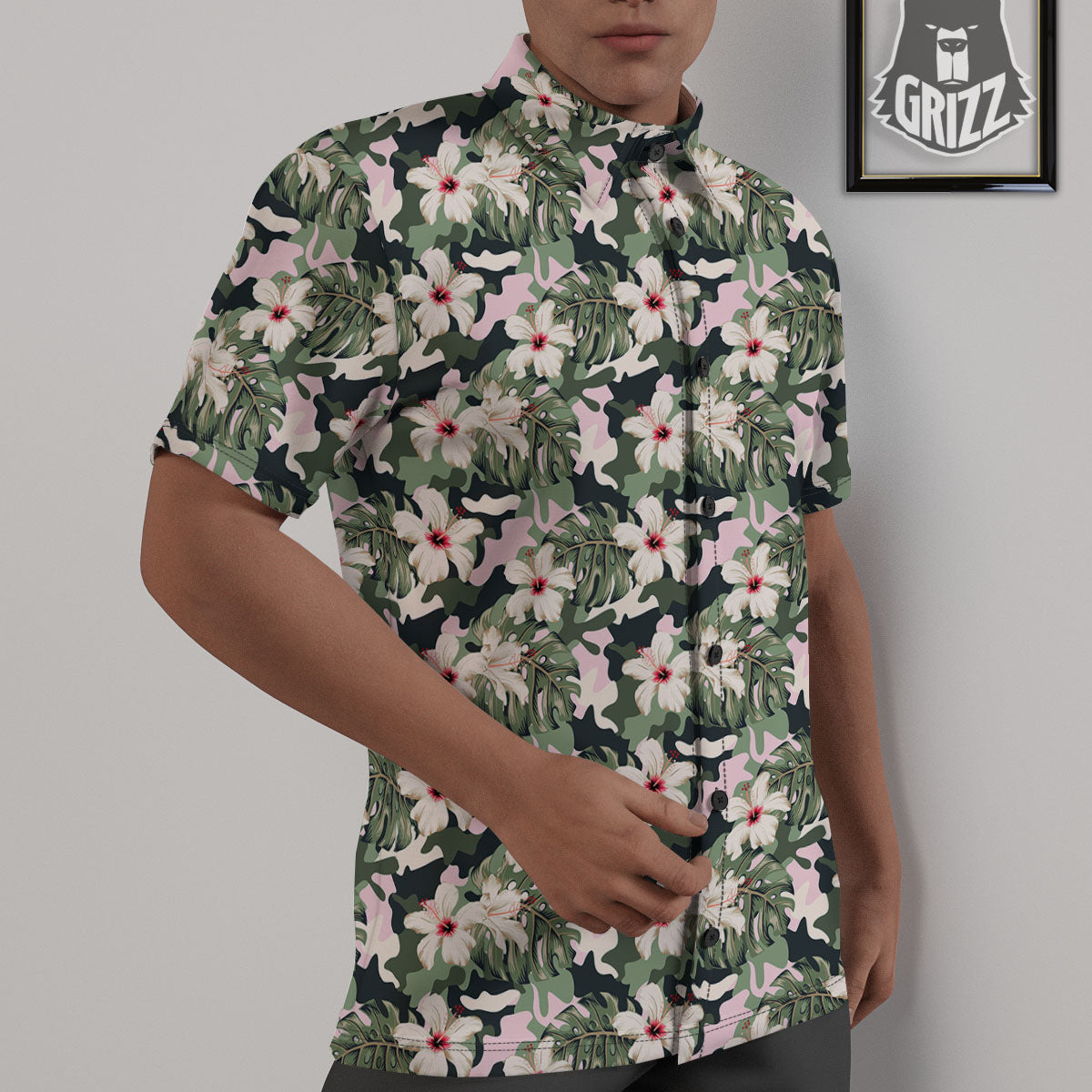 Flower Military Camouflage Print Pattern Untucked Shirts-grizzshop