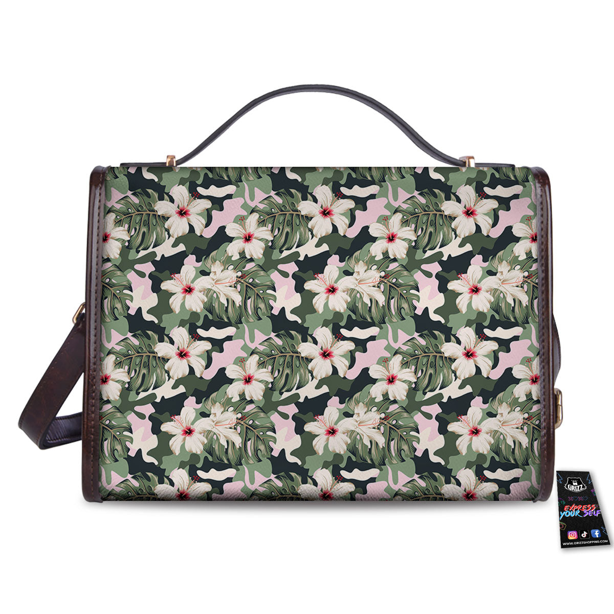 Flower Military Camouflage Print Pattern Women's Satchel Bag-grizzshop