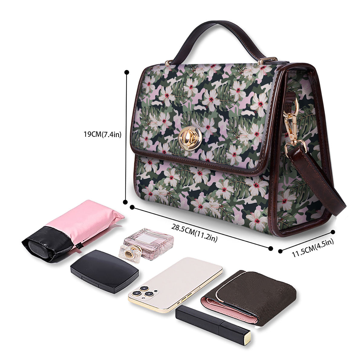 Flower Military Camouflage Print Pattern Women's Satchel Bag-grizzshop