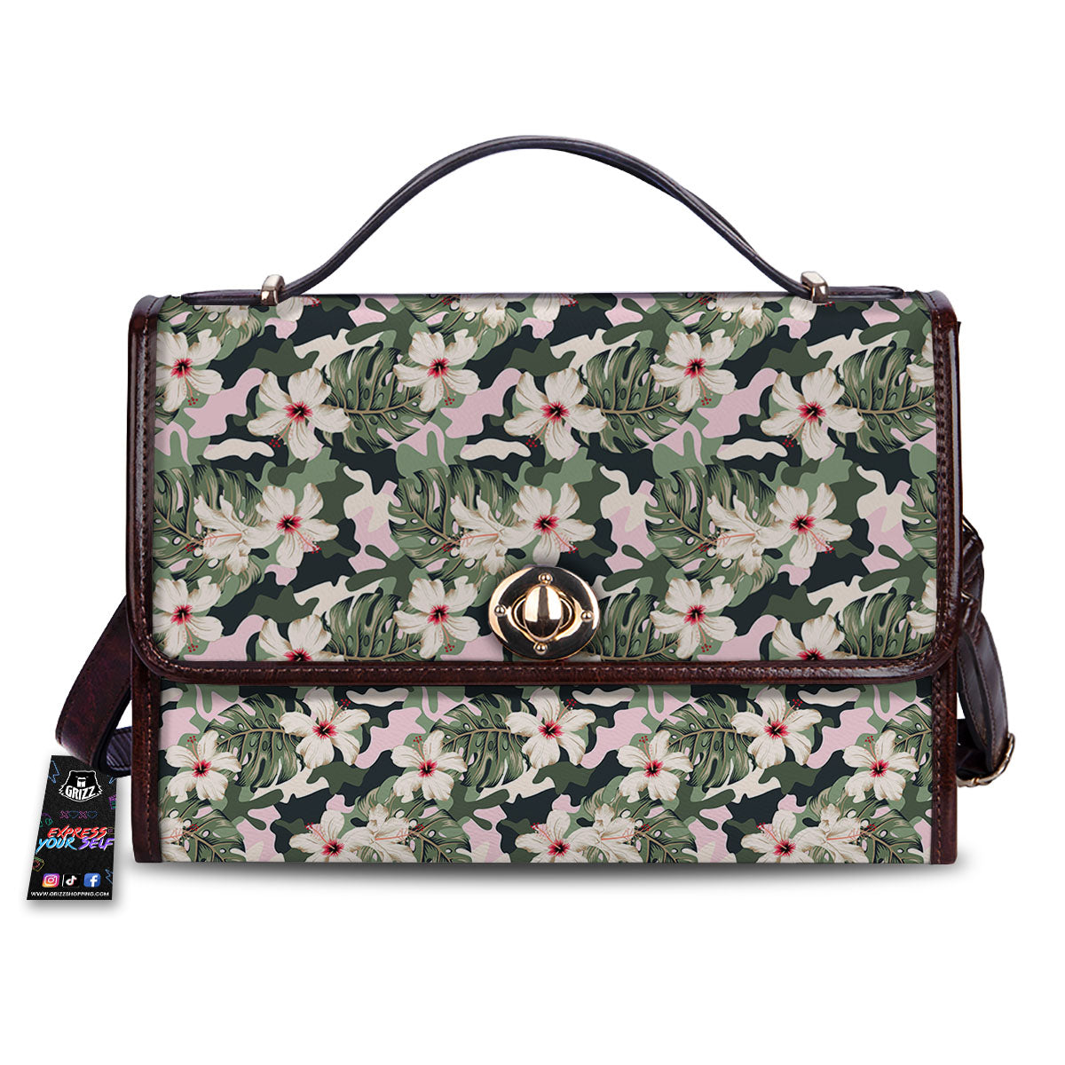 Flower Military Camouflage Print Pattern Women's Satchel Bag-grizzshop