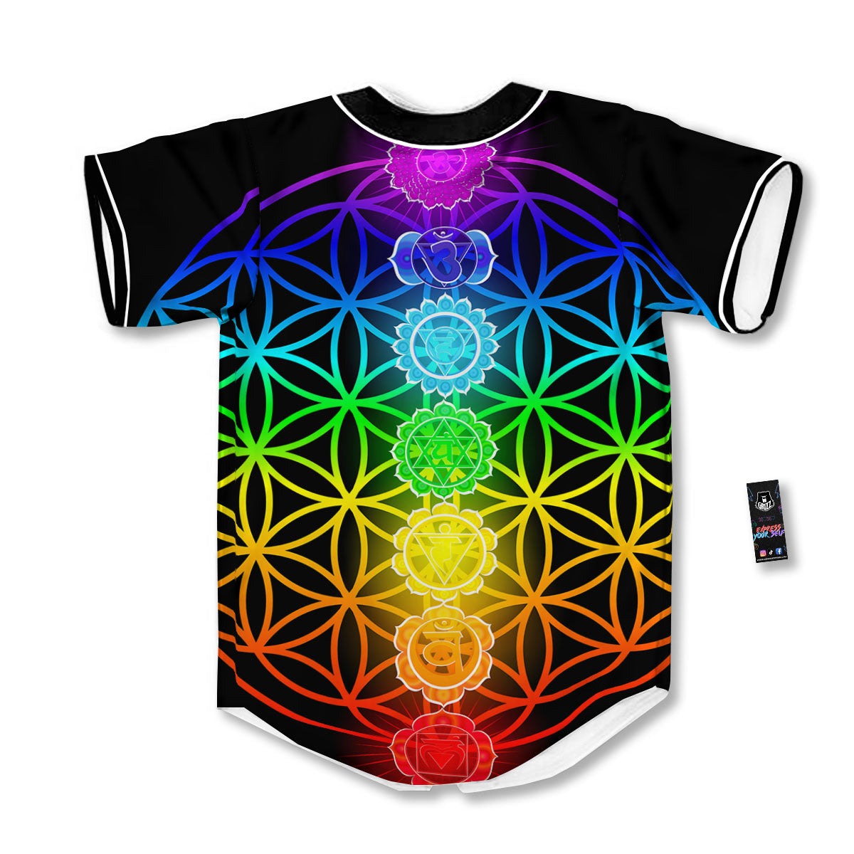 Flower Of Life Seven Chakras Print Baseball Jersey-grizzshop