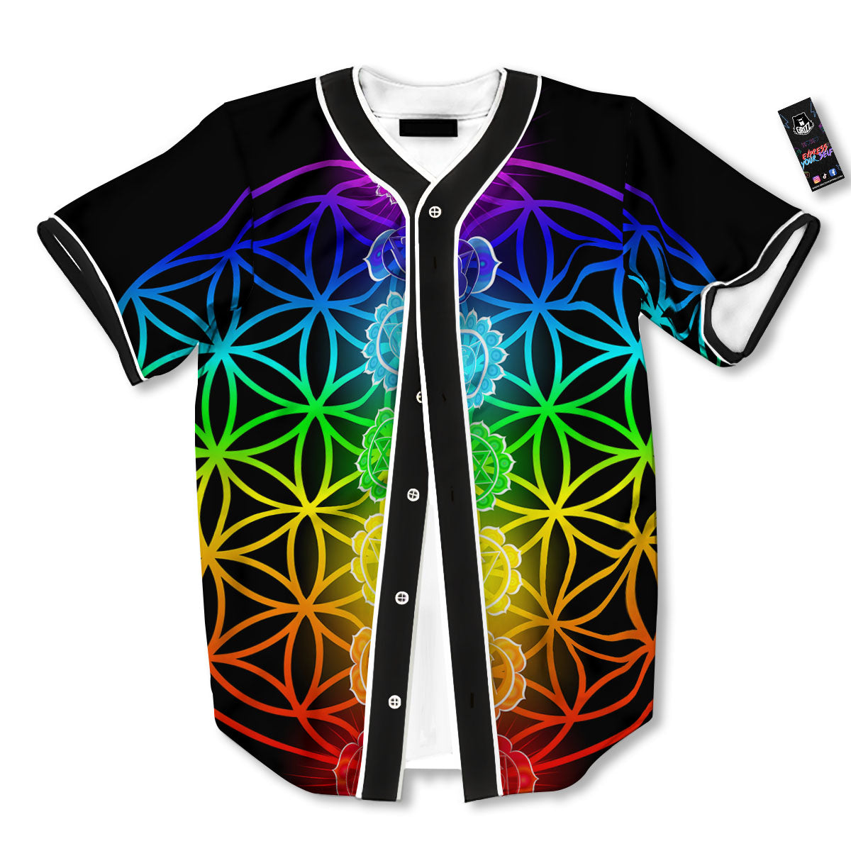 Flower Of Life Seven Chakras Print Baseball Jersey-grizzshop