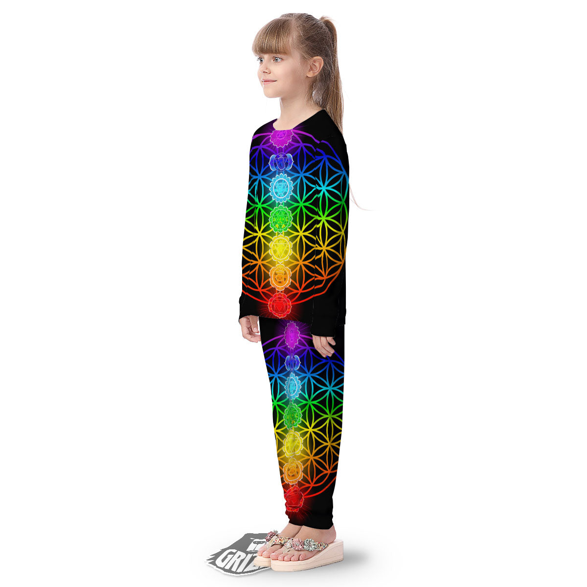 Flower Of Life Seven Chakras Print Kid's Pajamas-grizzshop