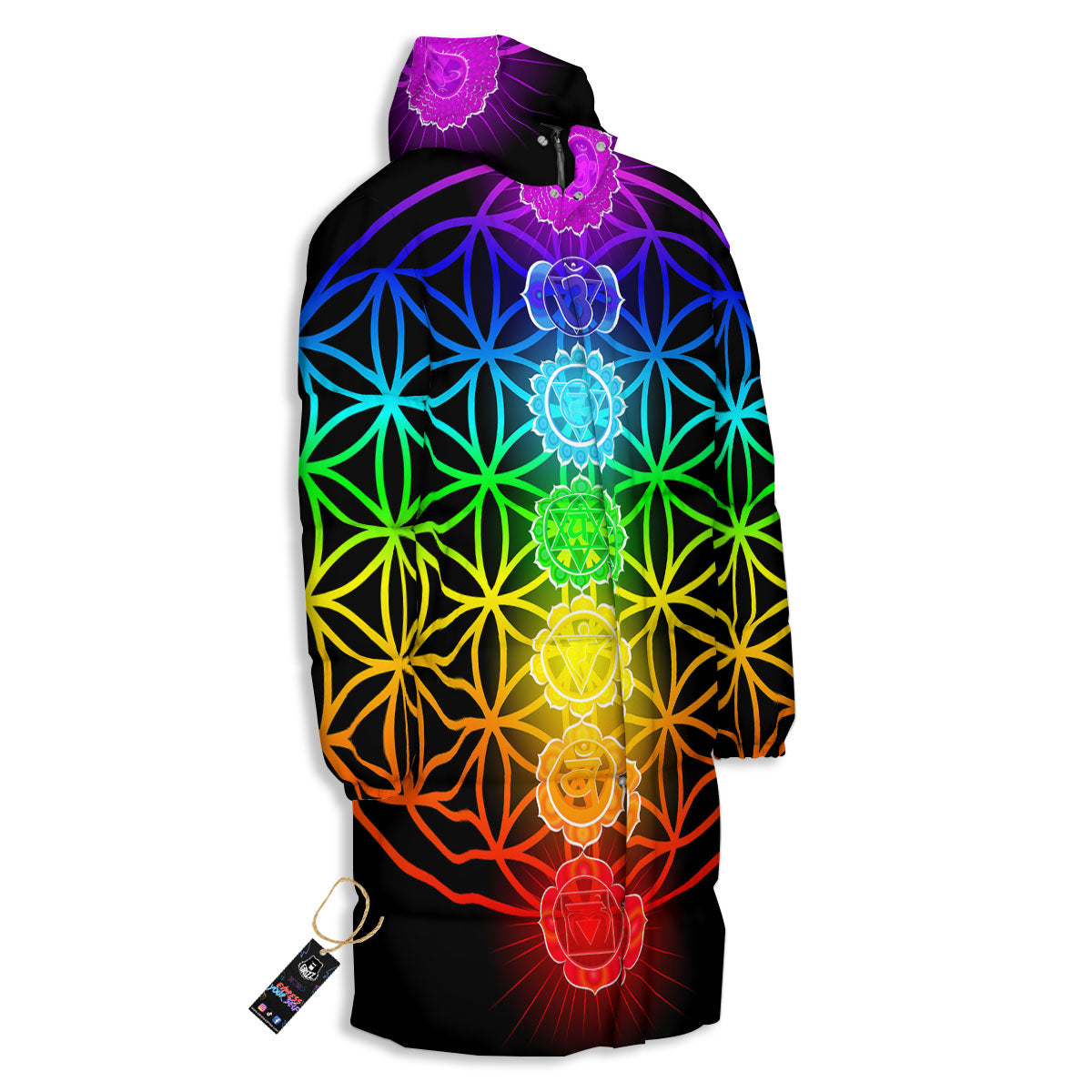 Flower Of Life Seven Chakras Print Long Down Jacket-grizzshop