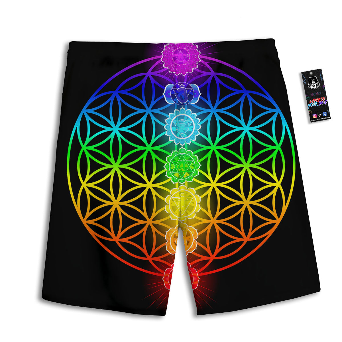 Flower Of Life Seven Chakras Print Men's Athletic Shorts-grizzshop