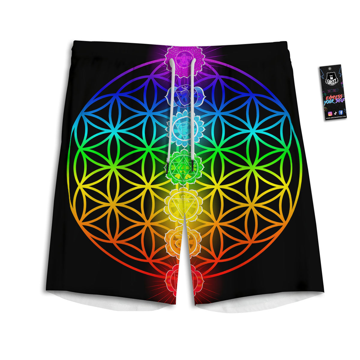 Flower Of Life Seven Chakras Print Men's Athletic Shorts-grizzshop