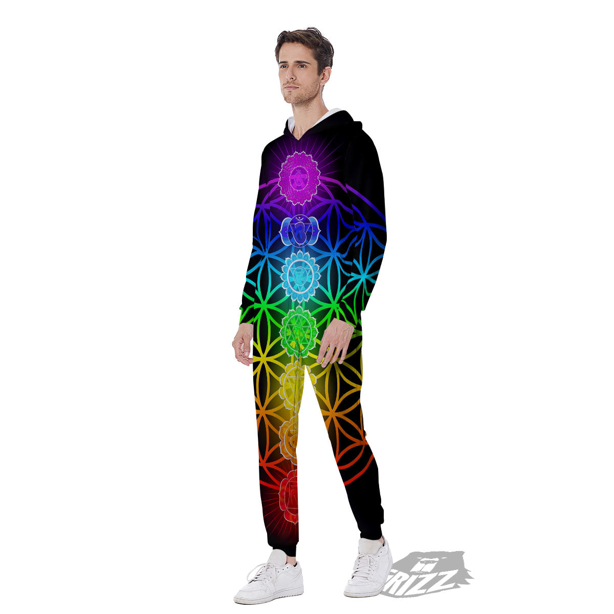 Flower Of Life Seven Chakras Print Men's Jumpsuit-grizzshop