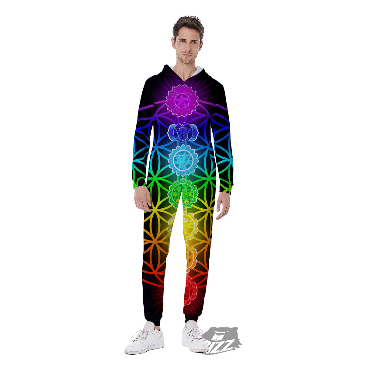 Flower Of Life Seven Chakras Print Men's Jumpsuit-grizzshop