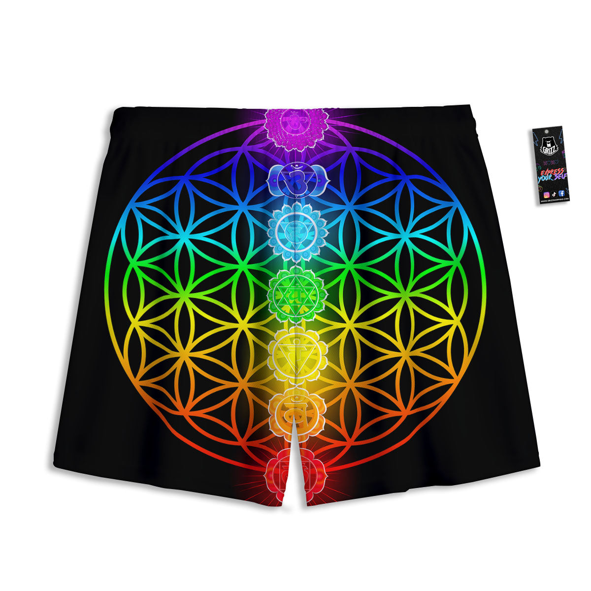 Flower Of Life Seven Chakras Print Mesh Shorts-grizzshop