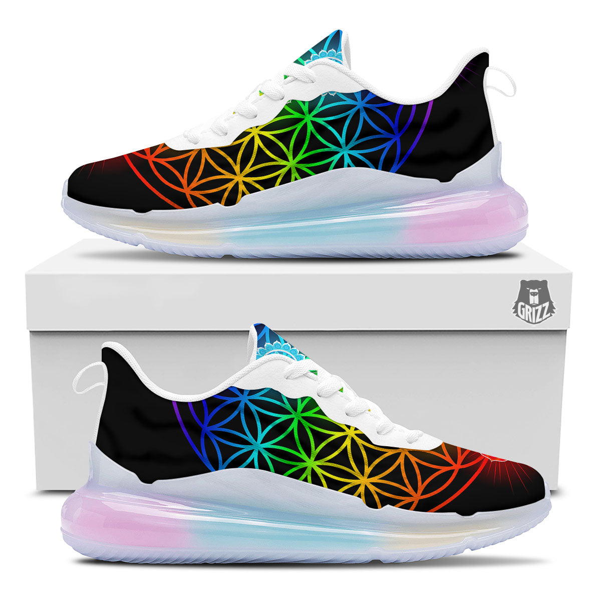 Flower Of Life Seven Chakras Print Running Sneakers-grizzshop