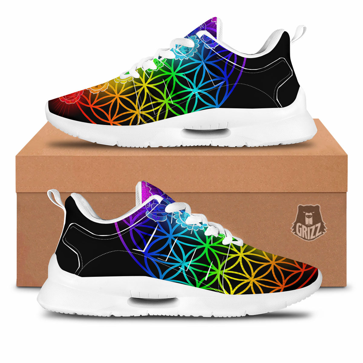 Flower Of Life Seven Chakras Print Tennis Shoes-grizzshop