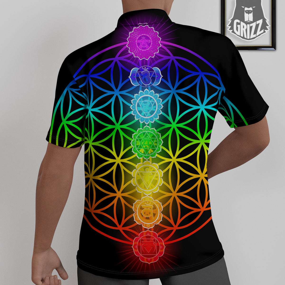 Flower Of Life Seven Chakras Print Untucked Shirts-grizzshop